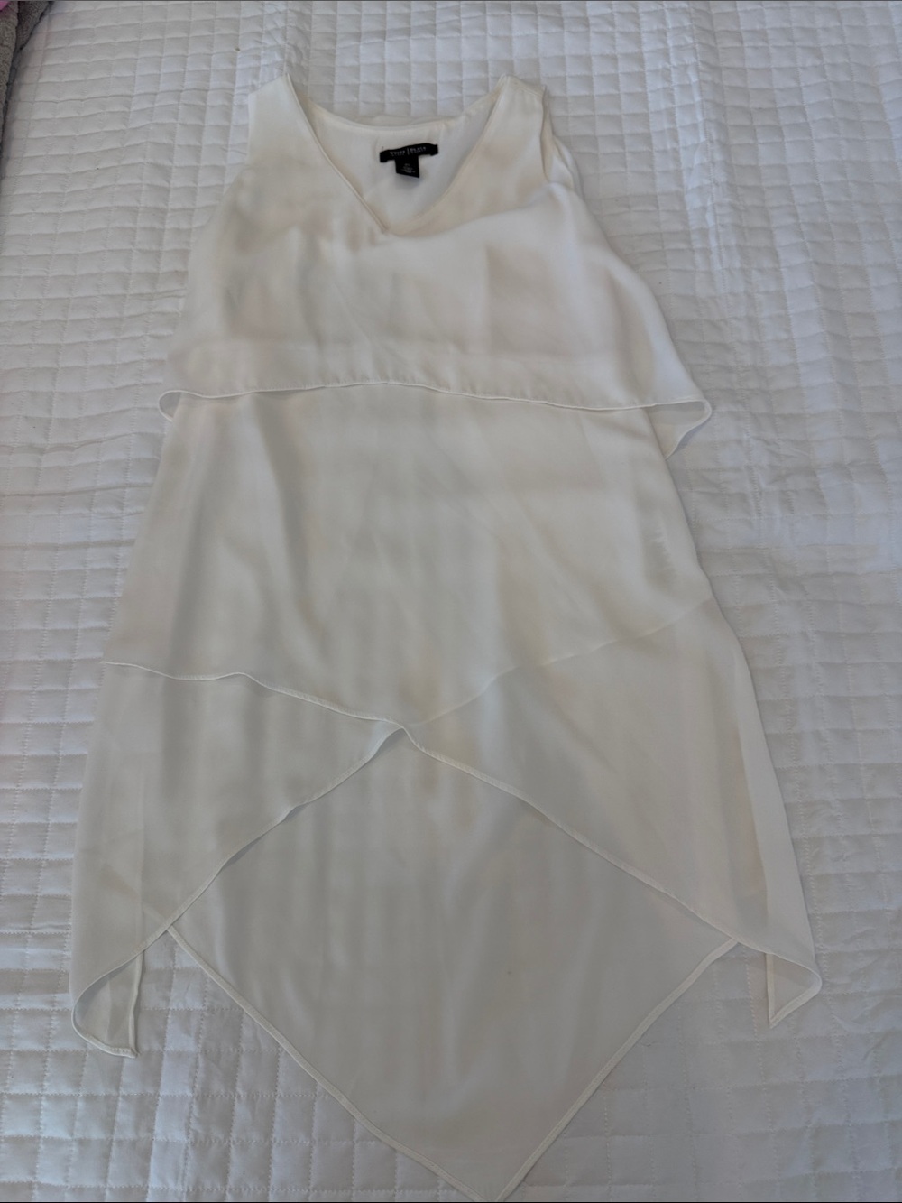 White House Black Market Cream Asymmetrical Layered Handkerchief-Hem Dress